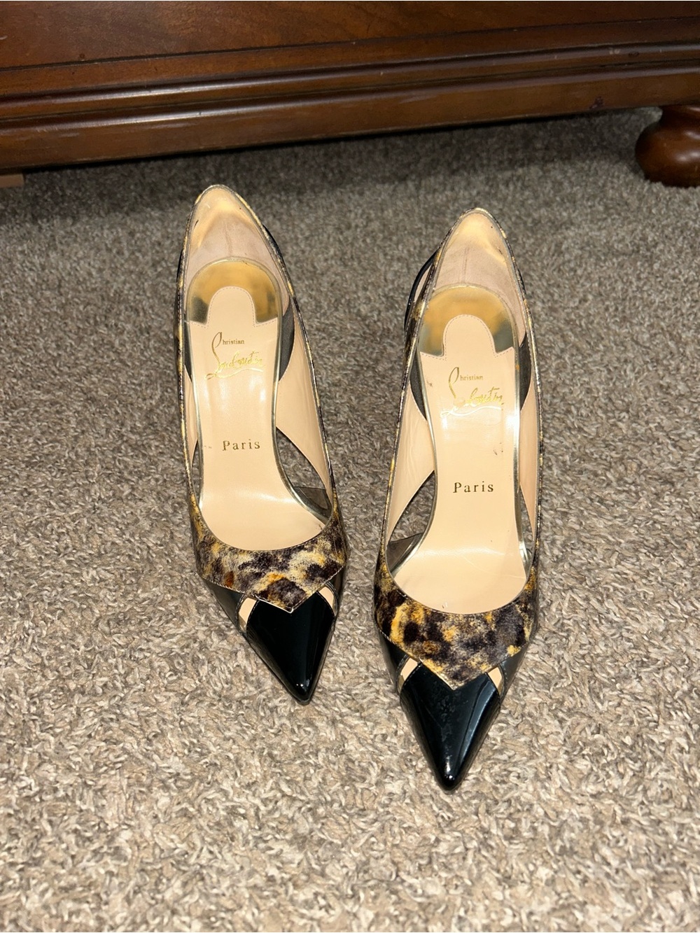 Christian Louboutin Leopard-Print and Black Patent Pointed Pump